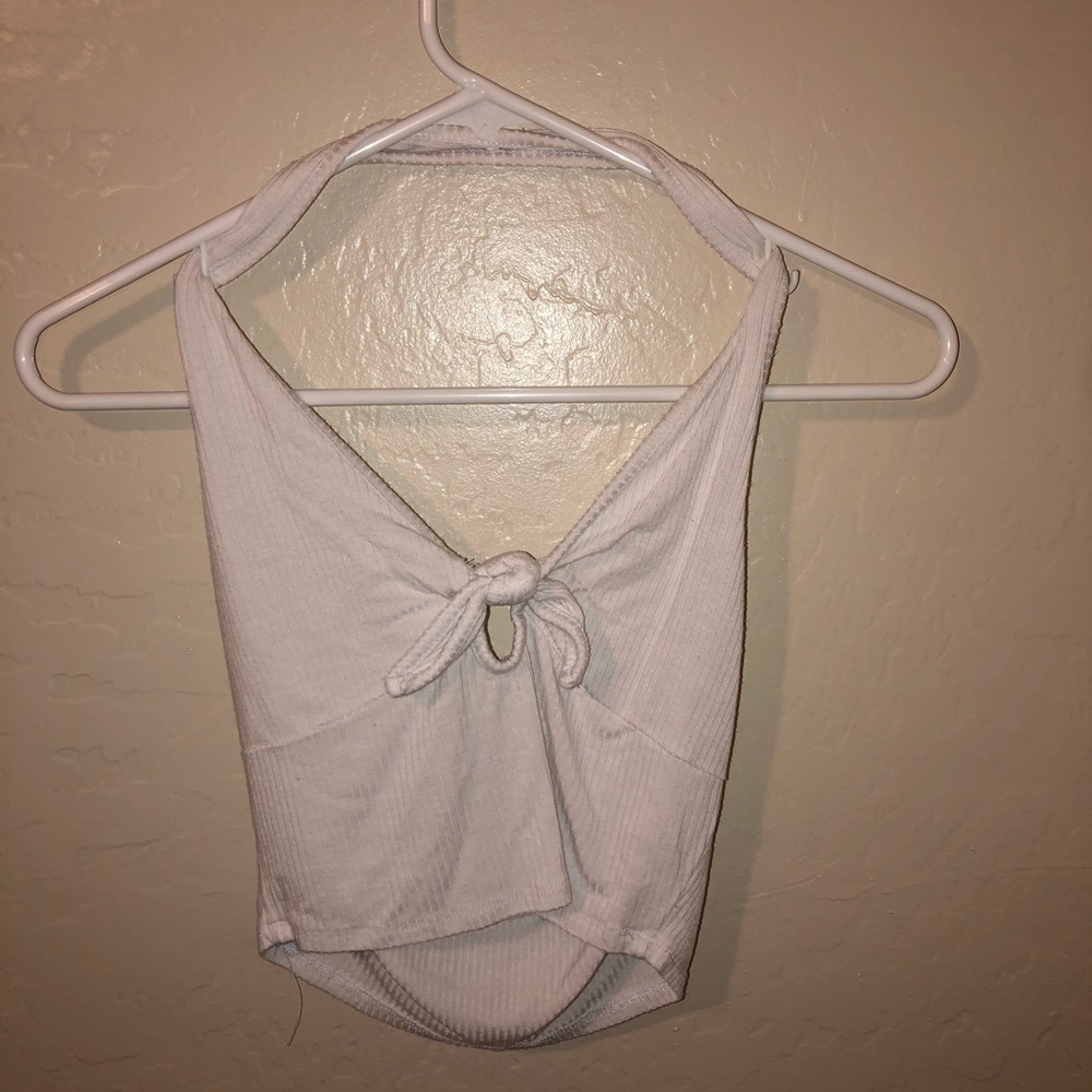 white ribbed halter neck